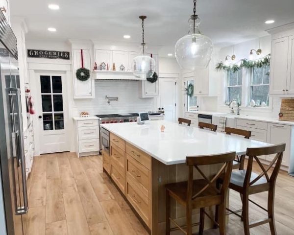 modern farmhouse kitchen with island seating